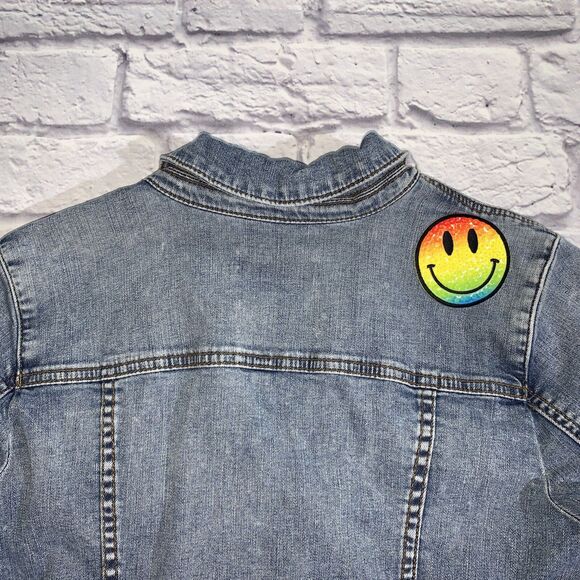 Kut from the Kloth Medium Jean Jacket Distressed Stretch Trucker Blue Denim - Picture 5 of 12